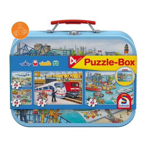  Schmidt Spiele Vehicles, Puzzle-Box, 2x26, 2x48 db (56508) Gyerek Kirakó