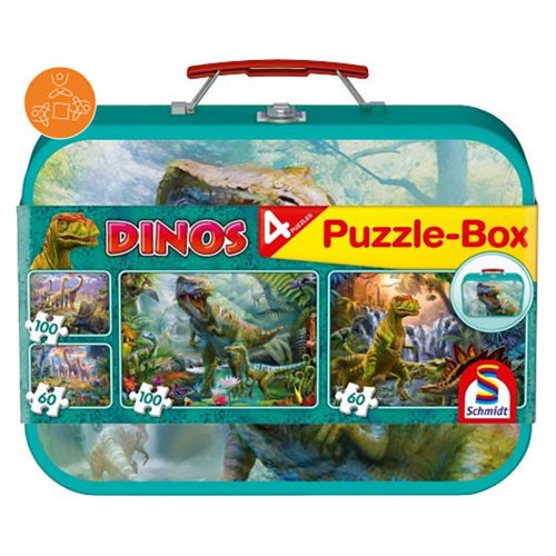  Schmidt Spiele Dinosaurs, Puzzle Box, 2x60, 2x100 db (56495) Gyerek Kirakó