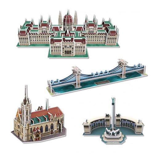  3D puzzle mini magyar épületek (Parlament,Mátyás-templom,Lánchíd,Hősök tere) - 155 db