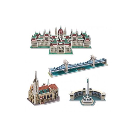 3D puzzle mini magyar épületek (Parlament,Mátyás-templom,Lánchíd,Hősök tere) - 155 db