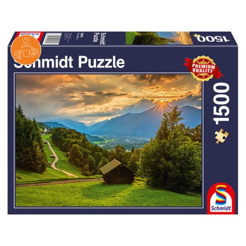 Schmidt Spiele Sunset over the mountain village of Wamberg, 1500 db (58970) Kirakó