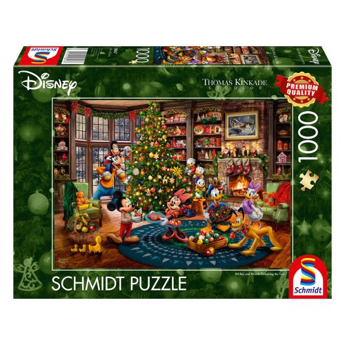 Schmidt Spiele Disney, Mickey & Minnie Trimming The Tree  (58047) Kirakó 1000 db Thomas Kinkade